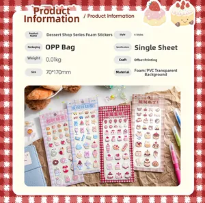 Detail view of 3D foam dessert stickers with donuts and candy for DIY journaling scrapbooks