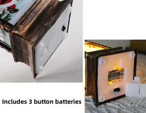 Detail view of the bronze lantern base with 3 button batteries and power switch