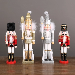 Nutcracker soldier wooden puppets set with red, gold and silver glitter for holiday decor