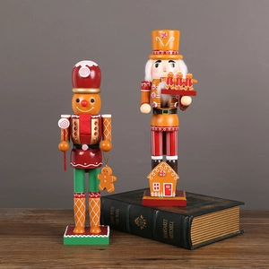 Set of 2 Christmas nutcracker soldier wooden figures with gingerbread man and candy details