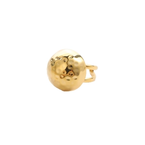 Modern hammered gold dome ring with a double band design for minimalist fashion style