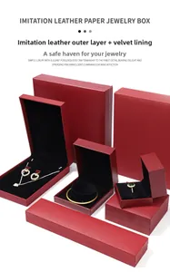Ensemble détaillé d'écrins à bijoux rouges avec doublure en flocage et finition simili-cuir