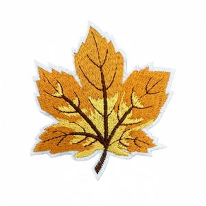 Detailed orange maple leaf embroidered iron-on patch for clothing decoration