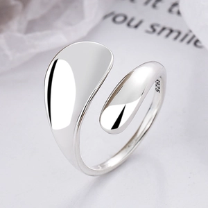 925 Sterling Silver Irregular Open Ring For Women Minimalist Polished Adjustable Silver Liquid Metal Style Finger Ring