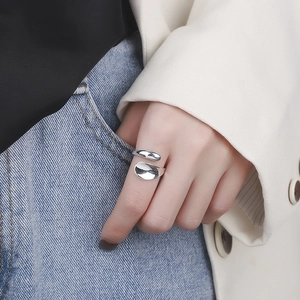 Minimalist S925 sterling silver open ring with irregular polished geometric design