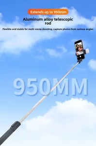 Aluminum alloy extendable selfie stick with tripod showing a maximum length of 950mm