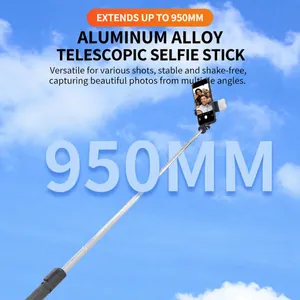 Aluminum alloy extendable selfie stick with tripod reaching up to 950mm length