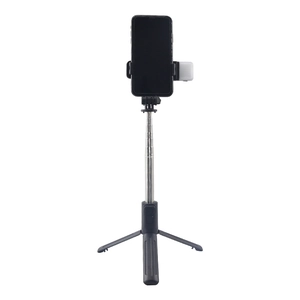 Extendable Bluetooth selfie stick tripod with integrated fill light and phone holder