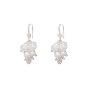 Elegant silver grape cluster pearl drop earrings with sparkling zircon accents