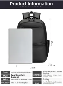Waterproof business backpack detail showing 15.6 inch laptop fit and internal storage space