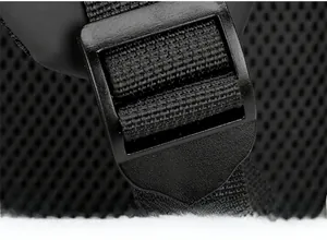Detail of adjustable shoulder strap buckle on large business travel backpack