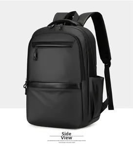 Side view of black business backpack showing breathable honeycomb padding and S-shaped straps
