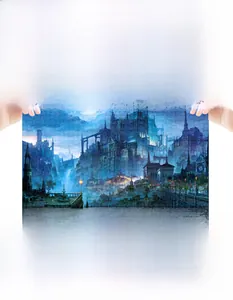Vertical lifting of the fantasy castle puzzle showing high-precision interlocking pieces