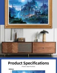 Framed 1000 piece paper puzzle with fantasy city art in a gold frame, size 260mm
