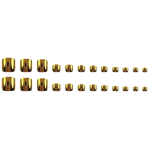 Macro shot of 24pcs mirror gold metallic press-on toenails for elegant foot nail art