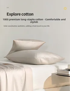 Detail of 100S satin long-staple cotton pillowcase with luxurious glossy texture