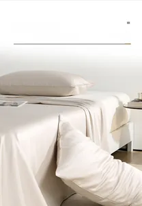 Detail of champagne satin cotton pillowcase showing smooth texture and pearly luster
