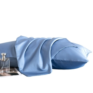 Grey-blue 100S long-staple cotton sateen pillowcase with silky finish on white background