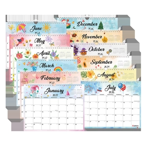 Detail of 2026-2027 wall calendar featuring monthly seasonal illustrations and wire-o binding