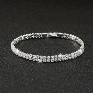 Lussuoso bracciale tennis a doppia fila di zirconi con placcatura in argento lucido