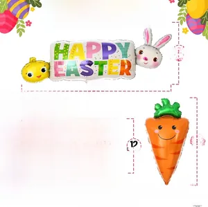 Detailed dimensions of Happy Easter foil balloon set with rabbit and carrot shapes