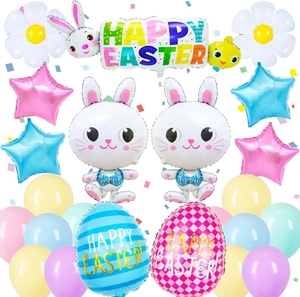 Easter balloon set with giant bunny foil shapes, colorful eggs and happy easter banner