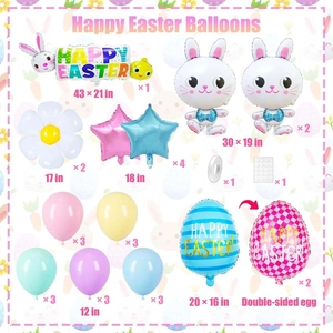Easter balloon set with rabbit bunny and daisy shapes for kids birthday party decoration