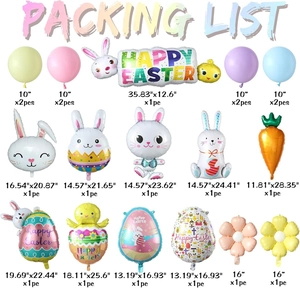 Detailed packing list showing Easter balloons dimensions and quantities in a set