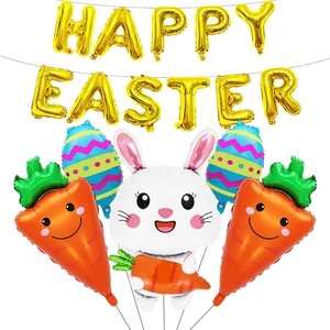 Easter balloon set with Happy Easter gold letters, white bunny and carrot foil designs