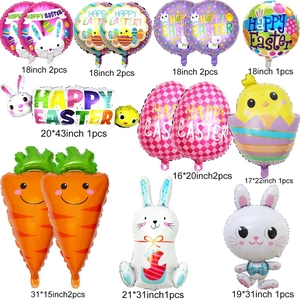Detailed size specifications for Easter bunny and chick foil balloon set with dimensions