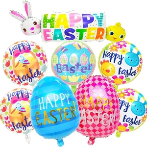Foil Easter balloon set with rabbit chicken and Happy Easter banners for party decor