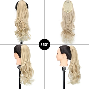 360-degree view of wavy claw clip-in ponytail extension in blonde hair color