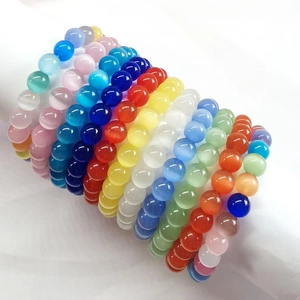 Cat's Eye Stone Beaded Bracelet Turquoise Shoushan Stone Millefiori Glass Round Beads Elastic Fashion Jewelry For Women Men