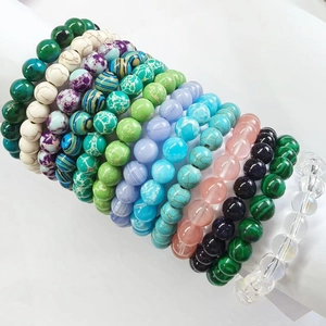 Set of 8mm gradient natural stone beads bracelets with turquoise and crystal quartz charms