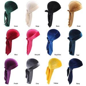 Multi-color velvet durags collection with long straps and 12 different vibrant shades