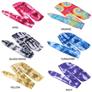 Set of six silky tie-dye durags featuring vibrant wine, orange, and turquoise patterns