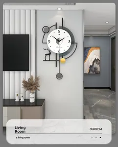 Detailed macro view of 35x62cm modern geometric elk wall clock in a minimalist living room