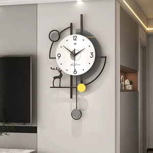 Modern minimalist geometric wall clock with pendulum and deer silhouette for home decor