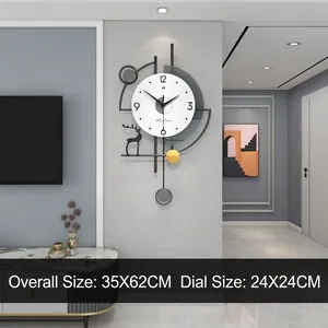 Modern minimalist wall clock with deer motif and pendulum for living room decor