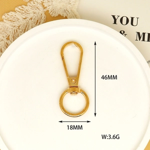 Detailed view of gold lobster clasp keychain with dimensions 46mm and 18mm