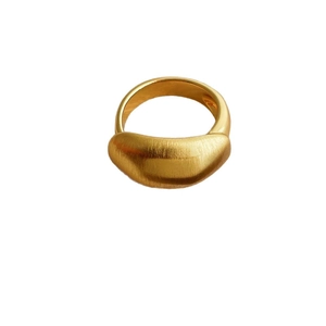 Minimalist matte gold-plated curved dome ring with brushed finish for women