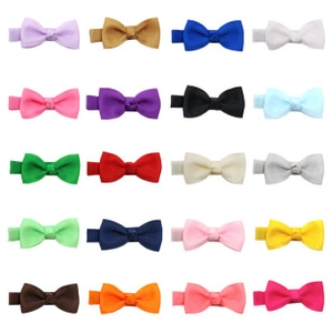 Macro display of 20-piece colorful ribbon bow hair clips set in a neat matrix layout