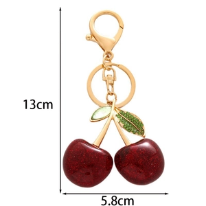 Dimensioni dettagliate del portachiavi a ciliegia da 13 cm con strass e anello dorato