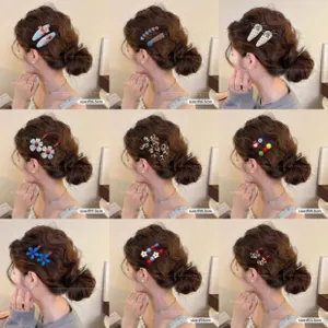 Varie clip per capelli eleganti mostrate in una griglia per diverse acconciature