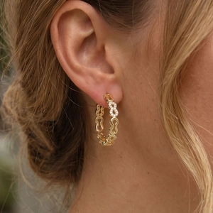 Hoop Earrings Brass Gold Plated Geometric Heart Flower Zircon With Earring Post For Women