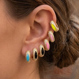 18K Vergoldetes Kupfer Bunte Emaille Marquis Ohrringe Mikro Zirkonia Leicht Elegant Huggie Ohrringe Für Damen Schmuck