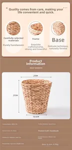 Detailed size specifications and material close-up of the hand-woven seagrass basket
