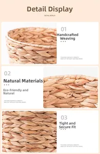 Detail of hand-woven natural plant fiber storage basket showing tight texture and smooth edge