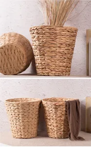 Detailed close-up of natural woven storage basket texture and solid bottom craftsmanship