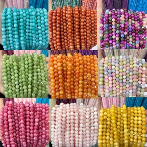 Assorted colorful chalcedony stone round beads for DIY handmade jewelry and necklaces